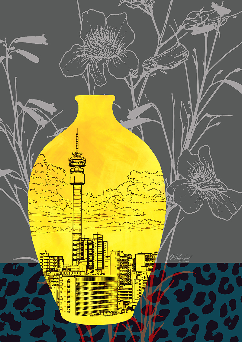 Wildflowers on the Sidewalk III | Still Life With Johannesburg Imprint on Vase Art Print A2