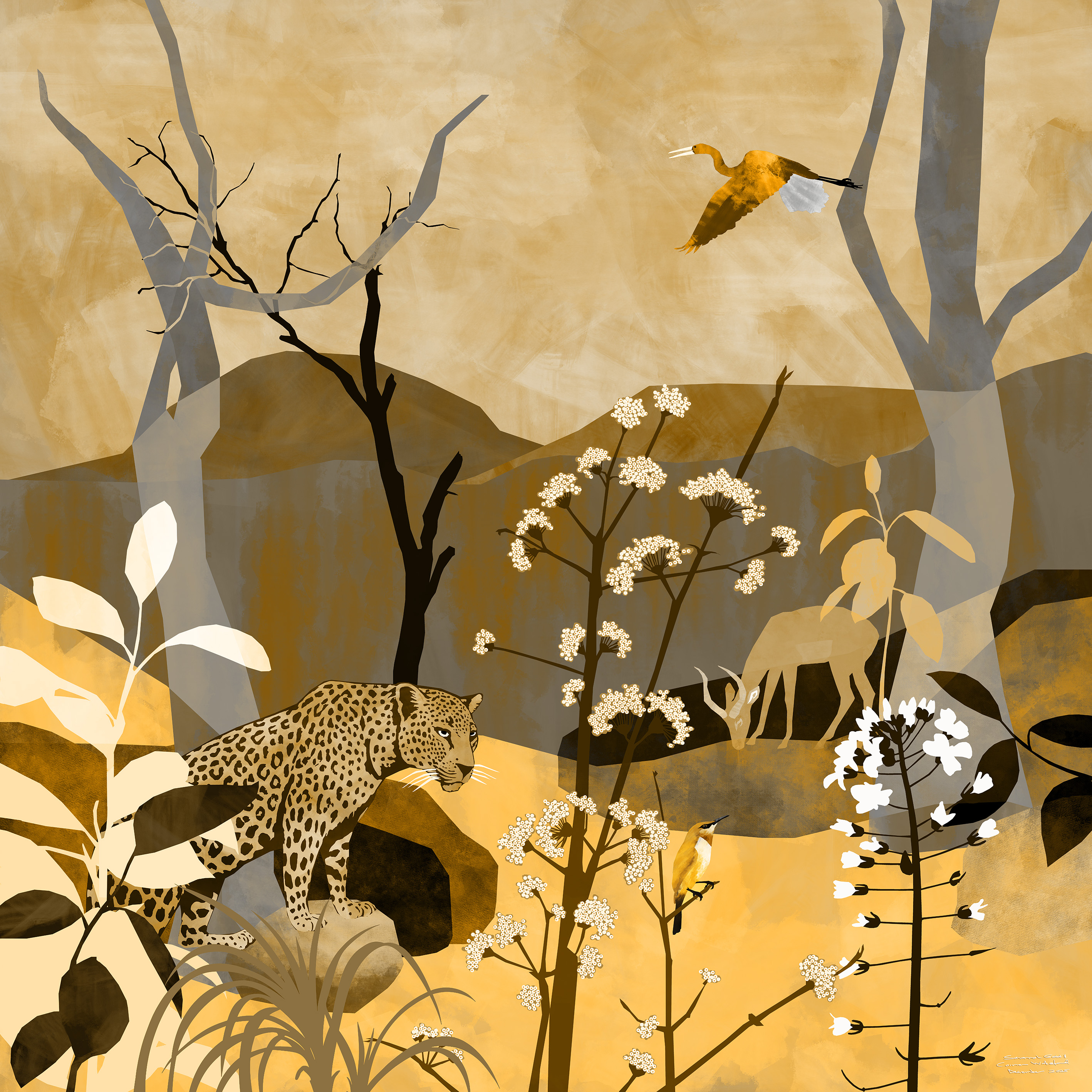 Savannah Gold II / Original Contemporary Nature Art Print 120 x 120 cm